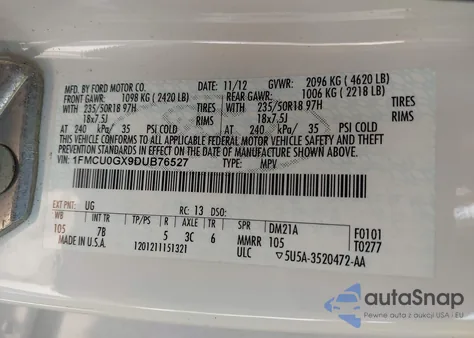 2013 Ford Escape Se из США, поврежденный, VIN 1FMCU0GX9DUB76527